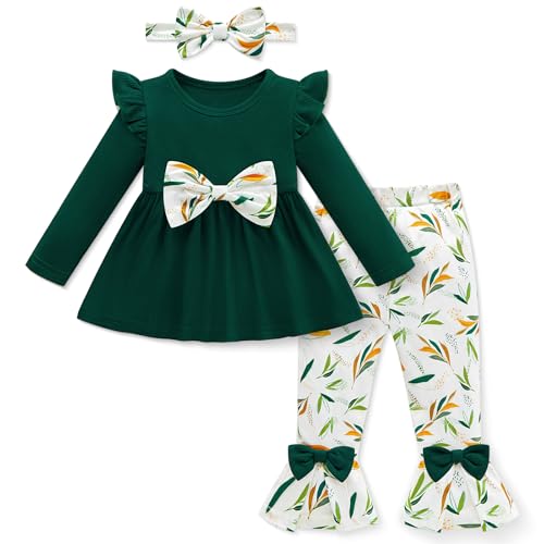Weixinbuy Toddler Baby Girl Clothes Long Sleeve Ruffle Ribbed Tops Floral Pants with Headband Baby Fall Winter Outfits 12M-5T