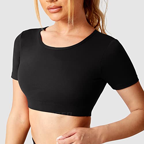 Yeoreo Ultimate Crop Tops For Women Open Back Short Sleeve Top Backless Tops Padded Workout T Shirt Top Black Xs #TOP3