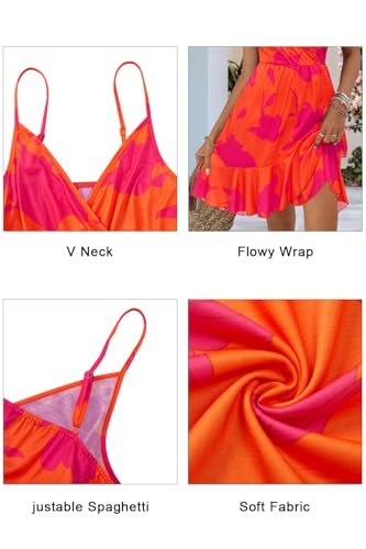 Image of ULTRANICE Womens Summer Dresses Floral V Neck Ruffled Hem Spaghetti Spring Casual Beach Outfits Flowy Wrap Sun Dress