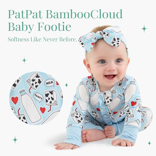 Image of PATPAT Bamboo Viscose Baby Footie with Headband, NB-2T | 2 Way-Zipper, Fold-over mittens and feet, Soft and Breathable, True to size, Stretchy for duration, Comfort in every season