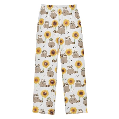 ZZXXB Raccoon Sunflowers Boys Long Pants Soft Trousers Elastic Waist Kids Lounge Bottoms with Pockets S-XL