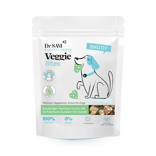 Dr. SAM Veggie Bites für Hunde – Vegetarische Hundesnacks mit Buchweizen, Karotten & Spirulina – Hypoallergen & Glutenfrei – Natürliche Leckerlis für Sensible Hunde - 200g