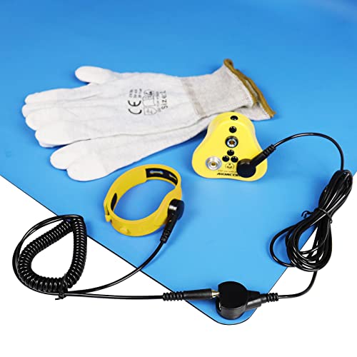 Aidacom 30X12 Inch Esd Rubber Mat, Anti Static Table Floor Pad For Pc Building Electronic Device Repair Solder Assembly Work, W/H Grounding Kit- Antistatic Plug Wrist Strap Wristband Cord Gloves，Blue #TOP6