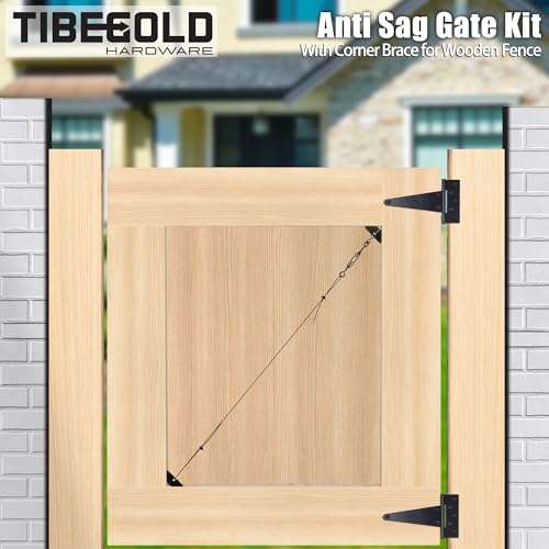 Image of Anti Sag Gate Kit for Wooden Fence, Black Gate Support Cable Kit, Gate Sag Frame Kit Hardware, Anti-Sagging Fence Gate Kit Hardware, Wood Gate Repair Kit for Outdoor, 1 Pack