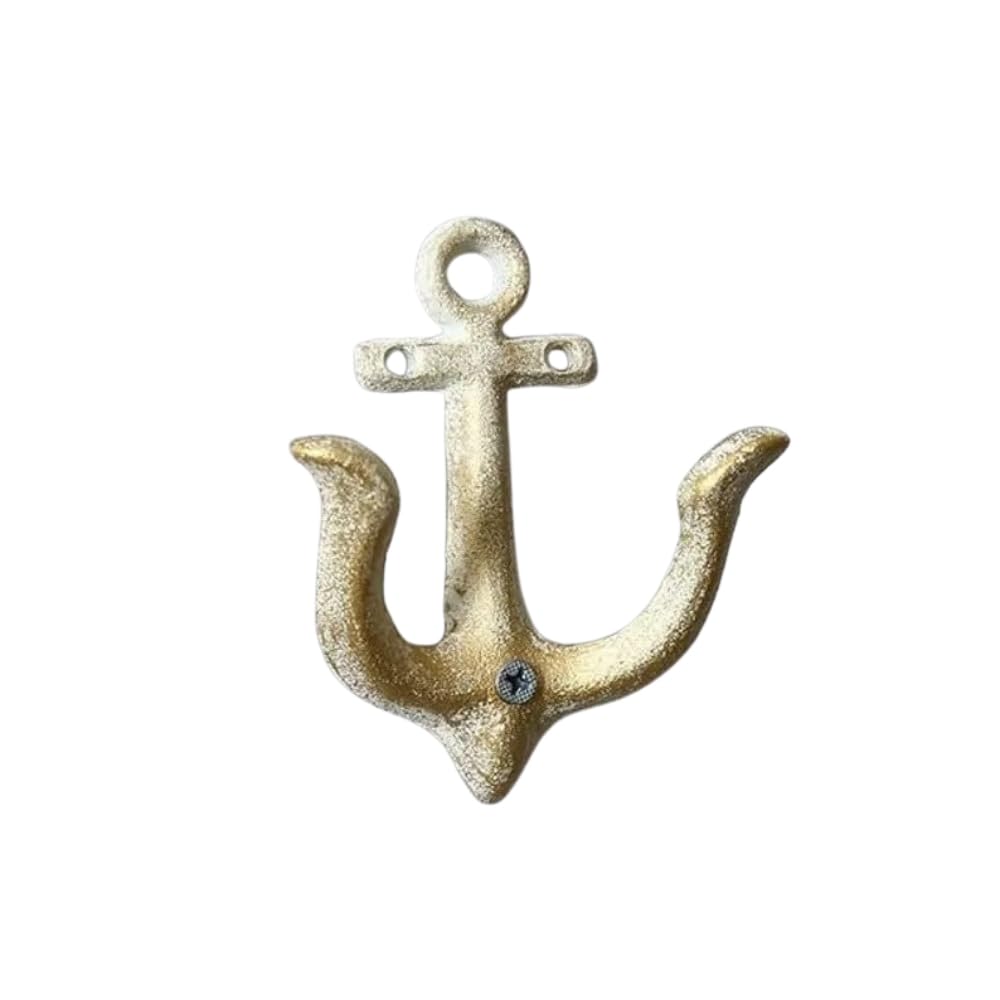 Rustic Cast Iron Anchor Wall Hooks - Heavy Duty Coat Hooks Wall Mounted - Key Holder, Towel Hook & Door Hanger for Beach House Room Decor - Metal Screw In Hooks for Hanging with Hardware (White)