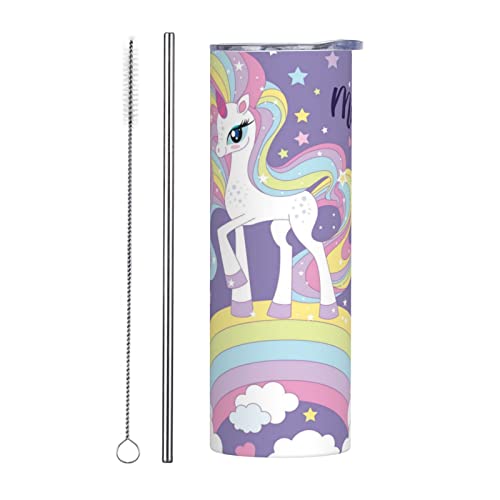 Rainbow Star Unicorn Animal Tumbler Cup 20 oz, Stainless Steel Mug Vaccum Insulated Skinny Tumblers with Lid and Straw Double Wall Feak Proof Coffee Travel Mug Birthday Gift for Women Men