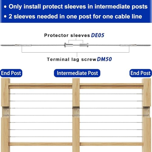 Image of Steel DN Mate 30 Pack Stainless Steel Protector Sleeves for 1 /8 inch Wire Rope, Cable Railing Hardware for Deck /Cable Railing System, T316 Marine Grade, Cable Sleeves Come with a Drill Bit DE100