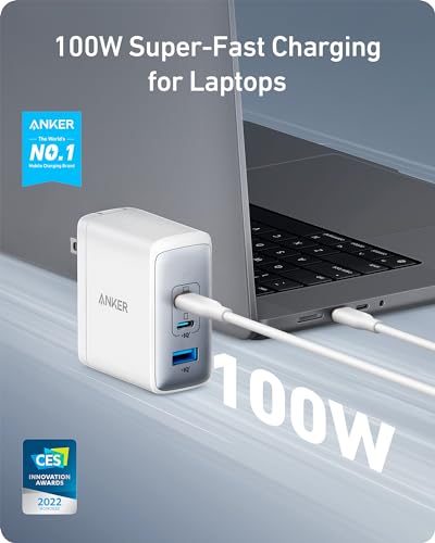 image for Anker 100W USB C Charger Block (GaN II), 3 Port Fast Compact Wall Char