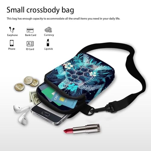 Image of Hawaiian Tribal Small Crossbody Bags for Women Cell Phone Bag Purse, Sea Turtle Zipper Sling Purses Shoulder Bag