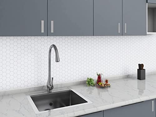 WoStick Peel and Stick on Tiles 10-Sheets, 3D Hexagon Self Adhesive Wall Tiles, Splashback for Home Kitchen Bathroom (12X12'')