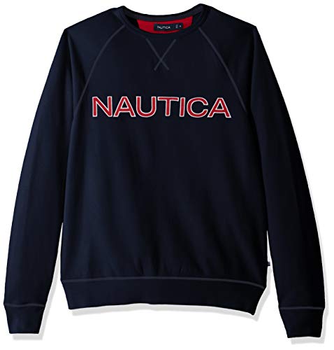 Nautica Men's Long Sleeve Solid French Rib Crew Neck Sweatshirt, Navy, Medium