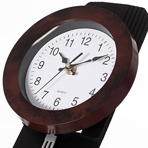 Traditional Black Round Wood- Looking Pendulum Plastic Wall Clock For Living Room, Kitchen, Or Dining Room #TOP4