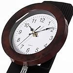 Traditional Black Round Wood- Looking Pendulum Plastic Wall Clock for Living Room, Kitchen, or Dining Room - Image 5