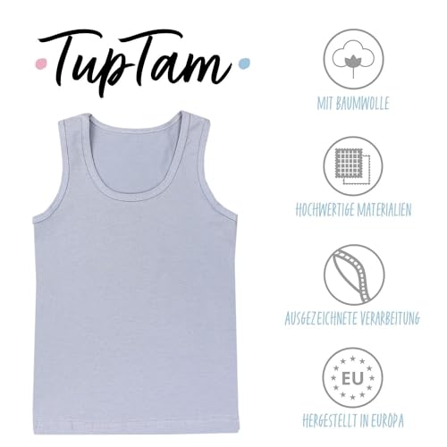 TupTam Unterhemden Jungen – 5er Pack Ärmellose Kinder Unterhemden, Baumwolle, Bequem & Atmungsaktiv, Farbe: Schwarz Dunkelblau Anthrazit Grau Blau, Größe: 104-110