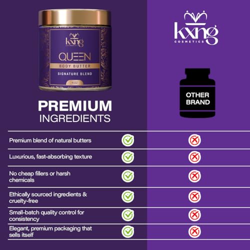 Image of KXNG Cosmetics Organic Shea Body Butter - 4oz | Luxury Body Cream for Women with Shea, Cocoa, Mango & Coconut Oil | Deep Moisturizing Care for Hands, Feet & All Skin Types - Queen