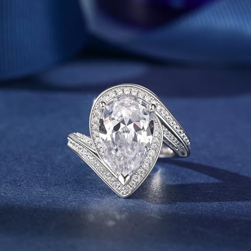 Jeulia 13.82 ct Pear Cut Moissanite Engagement Rings for Women, 925 Sterling Silver D Color VVS1 Diamond Halo Anniversary Wedding Promise Ring Band with Jewelry Gift Box 5