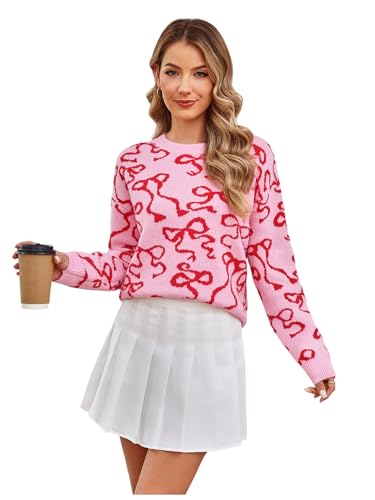 Image of RoseSeek Women's 3D Floral Appliques Crewneck Sweaters Long Sleeve Drop Shoulder Pullovers Elegant Knit Tops
