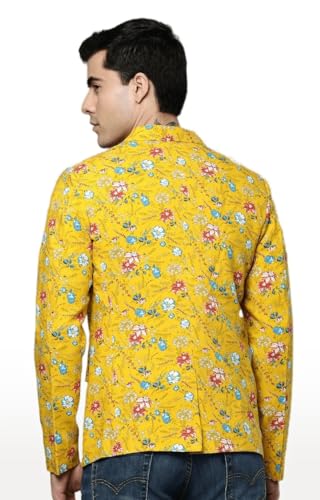 Image of SHOWOFFFF Men Printed Front-Open Casual Blazer | Notched Lapel Full Sleeves Cotton Blazer for Mens | Slim Fit Regular Length Blazer for Men's