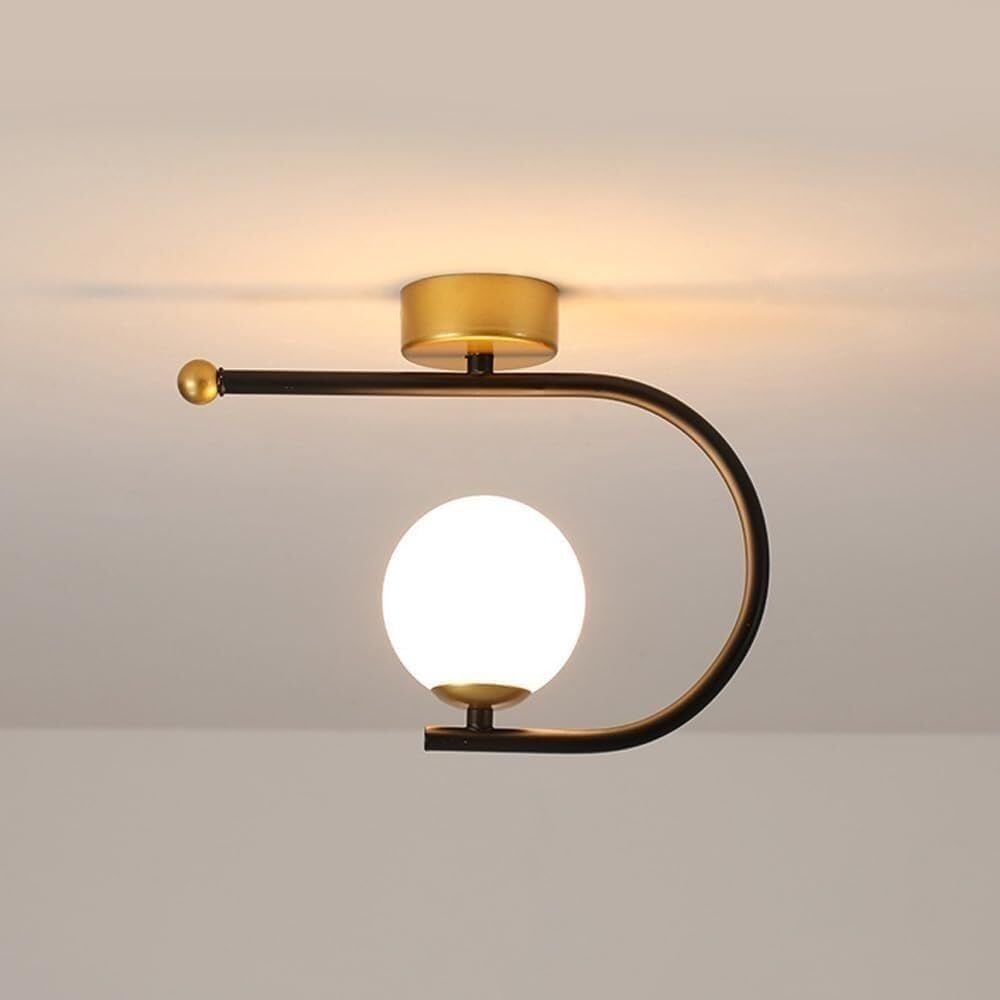 LYMSXAZOU Semi Flush Mount Ceiling Light Entryway - Nordic Glass Ball with Bulb Metal Hallway Lights(Black)