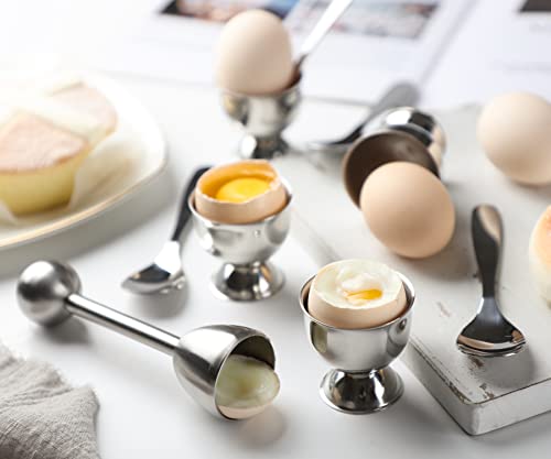 Egg Cups For Soft Boiled Eggs Holder - Egg Cracker Topper Tool Set Includes 6 Egg Cups, 6 Egg Spoons, 1 Egg Cracker Topper Perfect Egg Cutter Tool For Breakfast #TOP6