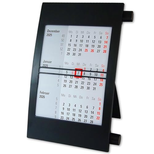 Tischkalender 2026–2027 – 3-Monatskalender mit Datumsschieber & Drehmechanik – Aufstellkalender 28 Monate (Oktober 2025 bis Februar 2028) – Büro & Homeoffice – kompakt – Deutsch