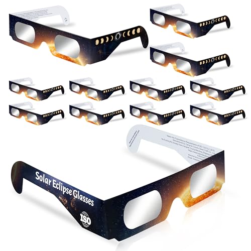 Oilkas Solar Eclipse Glasses Approved 2024 - Eclipse Glasses CE and ISO Certified Safe Shades, Direct Sun Viewing for Solar Eclipse (12 Packs)