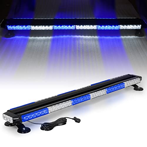 Ediors 78 LED Strobe Light Bar for Trucks, 38" Emergency Warning Strobe Lights for Vehicles, Double Side Flashing Traffic Advisor Magnetic LED Light Bar for Plow, Tow, Pickup, Cars (Blue & White)