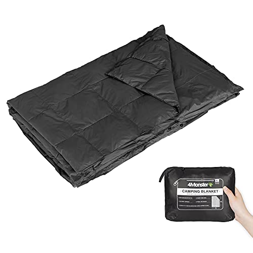 4Monster Manta de viaje para exteriores, compacta, cálida manta de camping, ultraligera, resistente al agua, para viajes al aire libre, pícnic, camping, interior (negro, L: 175 x 140 cm)
