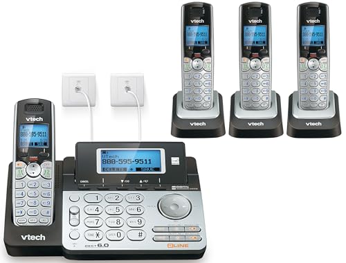VTech 4-Handset 2-Line Cordless Phone for Small Business or Home with Answering System and Mailbox on Each Line, Caller ID/Call Waiting, Conference Call | DS6151 with 4 Handsets Bundle (Black/Silver)