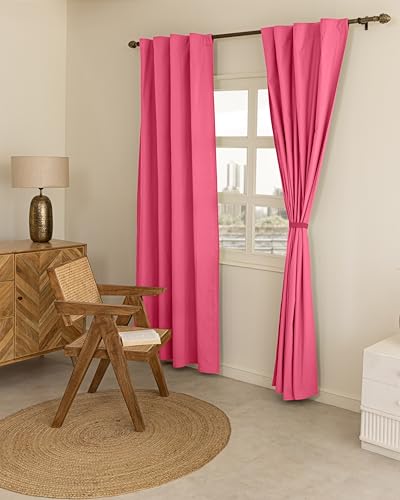 Image of THE LINEN COMPANY Cotton Curtains 5 Feet for Window, Solid Duck Canvas Window Curtains for Bedroom & Kitchen, 5ft Set of 2, Pink