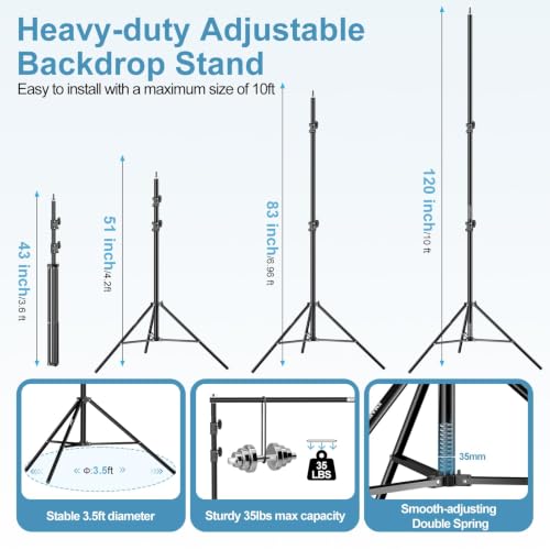 Image of EMART Background Support Kit, 10 x 10 ft Heavy Duty Adjustable Backdrop Stand System, Photo Video Studio Photography Muslin Background Stand with Carry Bag