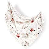 GRSSDER Baby Blankets Super Soft Stretchy Jersey Knit Swaddle Blanket for Baby Girls, Double Layer Reversible Receiving Blankets 34 x 44, Extra Large for Swaddling, Rose Flora Orange Pink