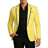 Mens Casual Slim Fit Suit Jacket 1 Button Daily Blazer Business Sport Coat Tops Yellow