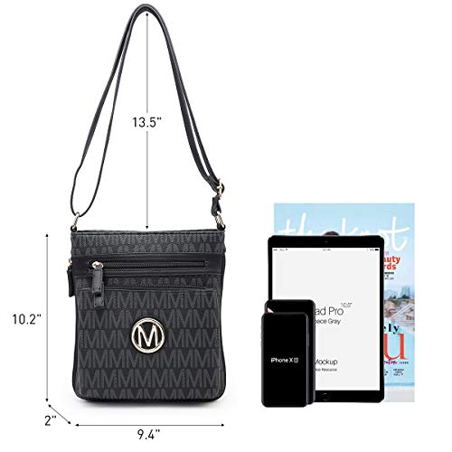 Crossbody Purse for Women Multi Pockets Crossover Bag Signature Monogram with Expandable Side Zippers for Ladies