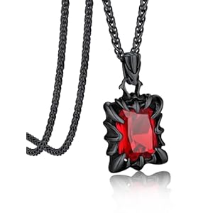 Bandmax Gothic Stone Pendant Necklaces for Men Women Stainless Steel Dragon Claw Ruby/Blue Topaz/Emerald/Black Onyx Gemstone Pendant Goth Punk Designer Necklace Halloween Jewelry