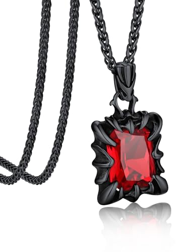 Bandmax Gothic Stone Pendant Necklaces for Men Women Stainless Steel Dragon Claw Ruby/Blue Topaz/Emerald/Black Onyx Gemstone Pendant Goth Punk Designer Necklace Halloween Jewelry