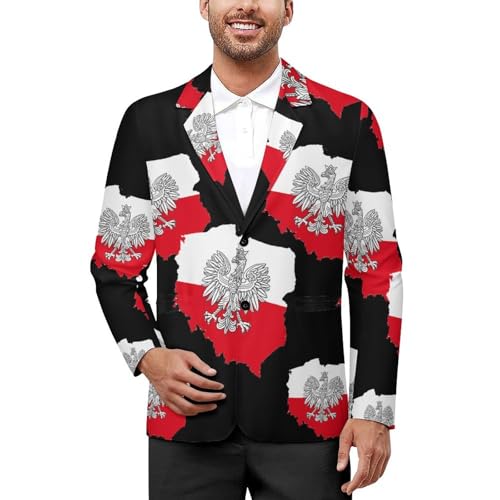 Polonia Logo Pattern Casual Men's Blazers Two Button Lapel Suits Jacket Lightweight Sport Coats