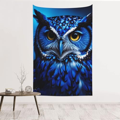 Tapisserie murale hibou bleu : décoration murale sans dommage pour location