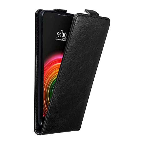 Cadorabo Hülle kompatibel mit LG X Power Flip Design aus Premium Kunst Leder Flip Klappbare Stoßfeste Magnetische Cover Hülle für LG X Power Tasche in Schwarz