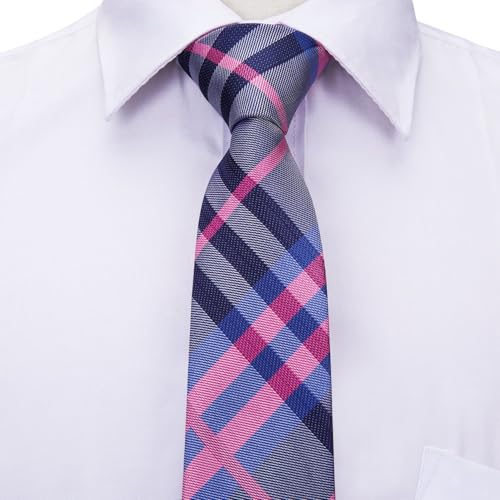 Image of Hi-Tie Father and Son Tie Set Striped Plaid Ties for Men and Boys Silk Necktie Pocket Square Set for Wedding Gifts