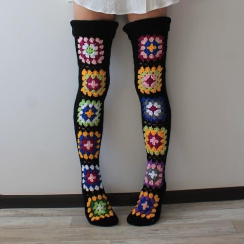 Image of SherryDC Women's Hangmade Flower Cable Knit Thigh High Socks Over Knee High Long Leg Warmers