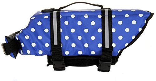 Izefia Dog Life Jacket Swimming Safety Coat Floatation Life Vest Life Saver with Handle for Small Dog Puppy Large Dog (Blue Dot, M) - Image 3