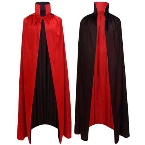 GDLOKFU Capa de Vampiro con Cuello Alto, 150cm Capa Dracula Reversible Negro Rojo, Disfraz Halloween Adulto Niño, Disfraz Vampiro Hombre Mujer para Carnaval, Fiesta y Cosplay