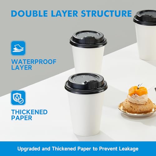 image for RACETOP 100 Pack 12 oz Disposable Paper Coffee Cups with Lids, Paper C