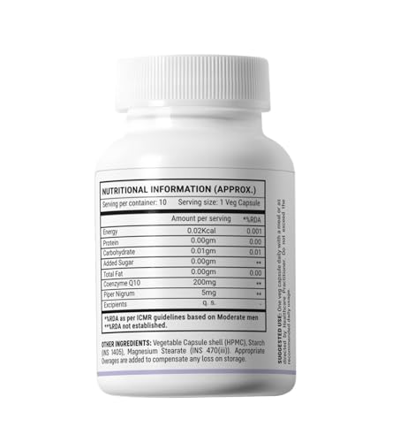 Image of Sainebio Coenzyme Q10 200 mg - High Absorption CoQ10 Supplement - Natural Energy Support - Heart & Cellular Health - 5 Capsules