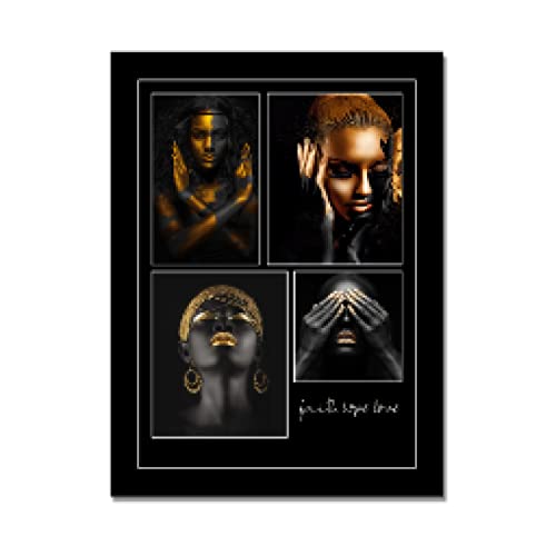 Tableau africain femme or et noir pour habiller un grand mur vide de salon