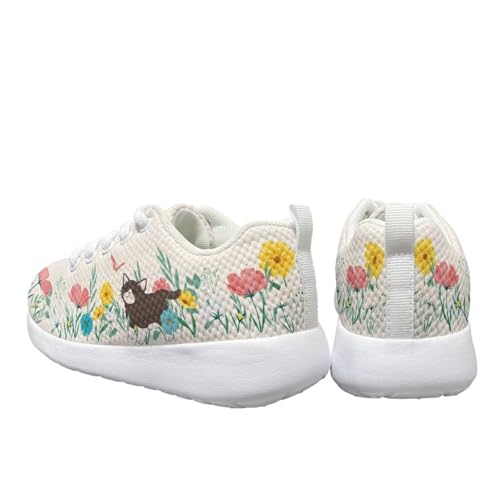 Kids Girl's Athletic Running Sneakers Breathable Mesh Tennis Shoes Cat Flower Sports Shoes Lightweight Non Slip Lace Up Casual Walking Hiking Shoes Outdoor Footwear White US 124