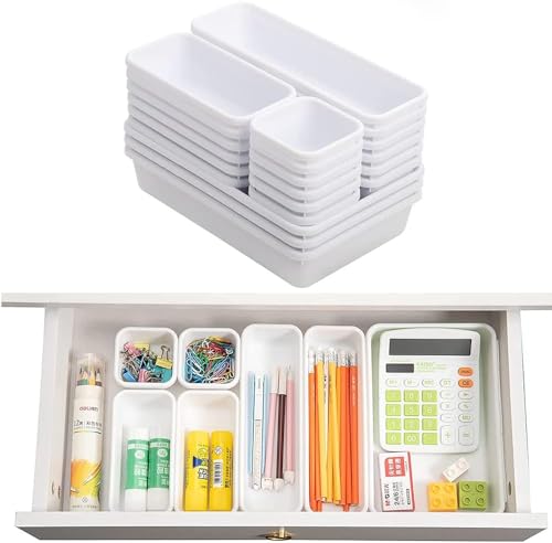 STARVAST Lot de 24 Organisateur de Cuisine et Bureau, Séparateurs en Plastique pour Rangement Maquillage avec 3 Tailles de Plateaux pour Tiroir, Cuisine et Salle de Bain