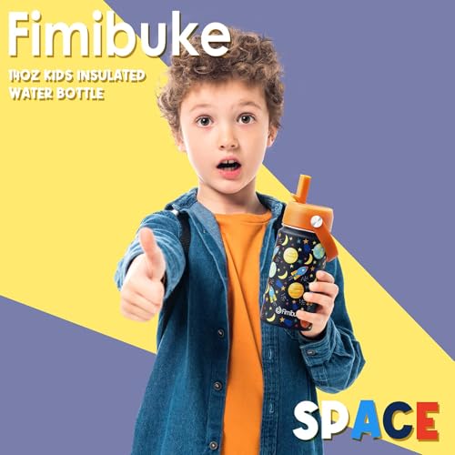 Fimibuke Kids Insulated Water Bottle, 14oz BPA FREE 18/8 Stainless Steel Trav...