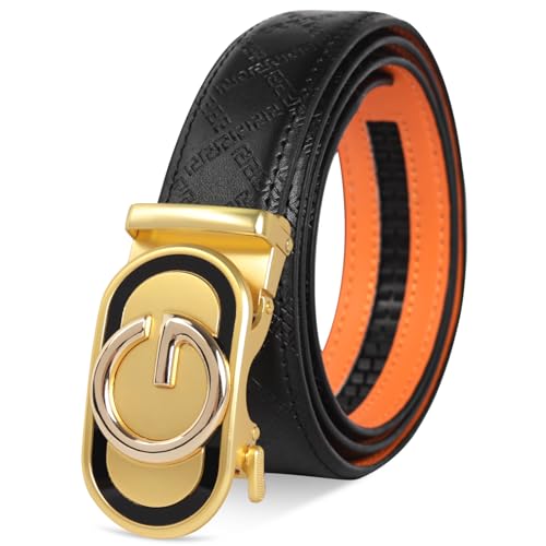 Image of Aurolran Men&Womens Leather Dress Belt Business Automatic Buckle Belt Color-Black Silver Gold